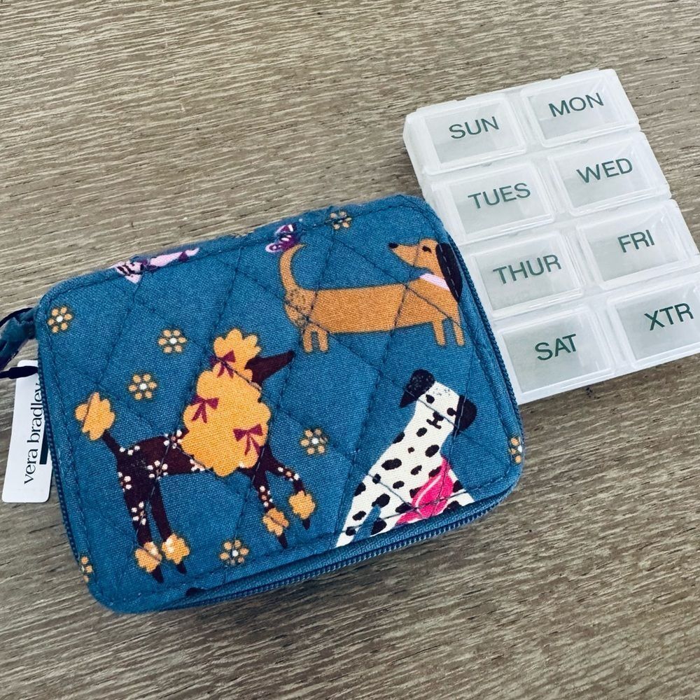 Vera Bradley Bark Park Dog Dachshund Dalmatian Print Travel Pill Organizer Case